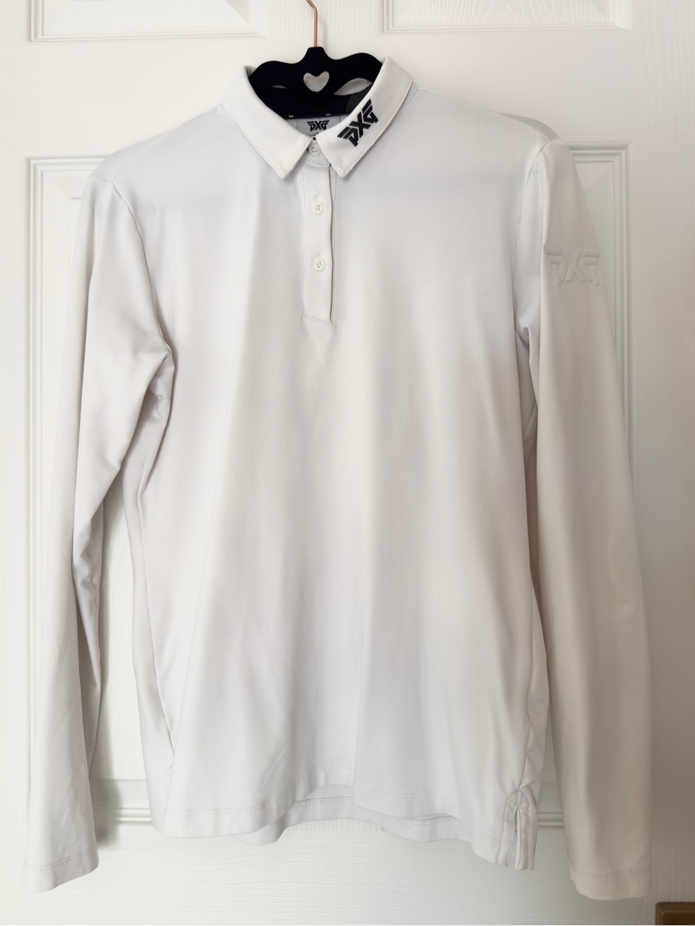 PXG Women's White Long-Sleeve Polo with Logo Collar